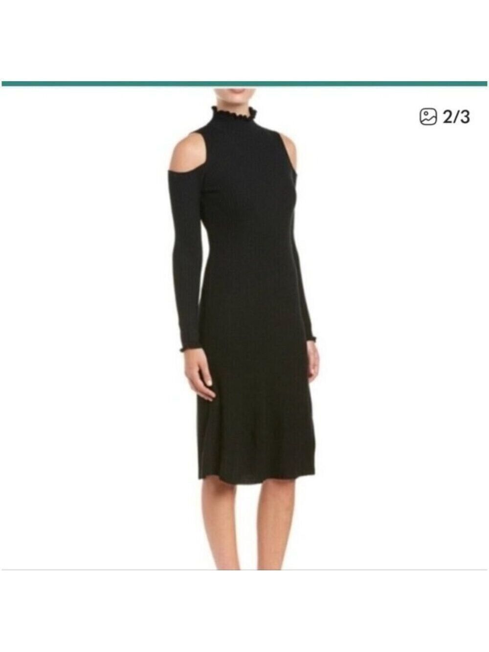 REBECCA TAYLOR | Merino Wool Sweater Dress Cold Shoulders Navy Sz L